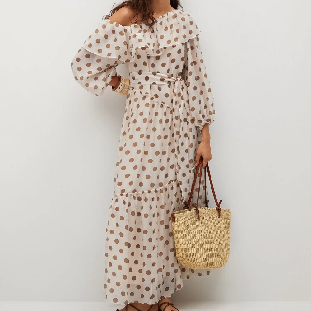 Mango shoulder drop polka dot maxi dress